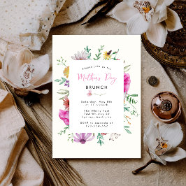 Elegant blomster rosa morsdagsbrunch inbjudningar