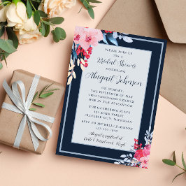 Elegant blomster rosa och dammig blå bröllopsdusch inbjudningar