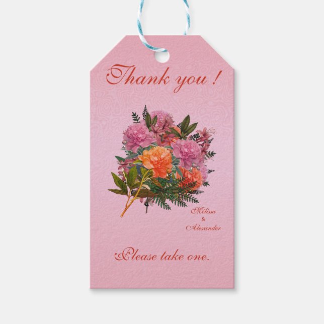 Elegant blomster rosa peony enkel anpassad presentetikett (Framsidan)