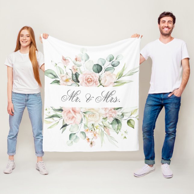 Elegant Blomster Rosa Rodnad Akvarell Herr. & Fru. Fleecefilt (På plats)