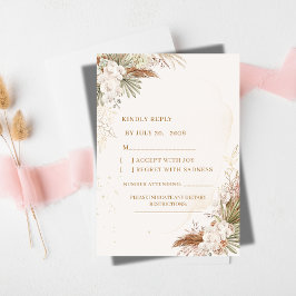 Elegant blomster-RSVP-kort | Vita blommor & guld  OSA Kort