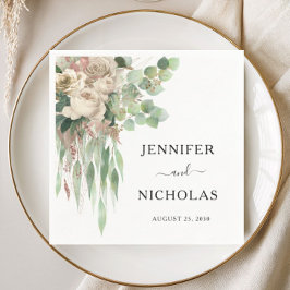 Elegant blomster svart & vit Peonies bröllop Pappersservett