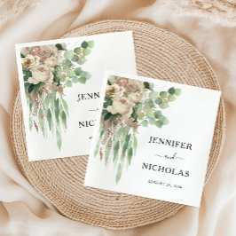 Elegant blomster svart & vit Peonies Bröllop Pappersservett