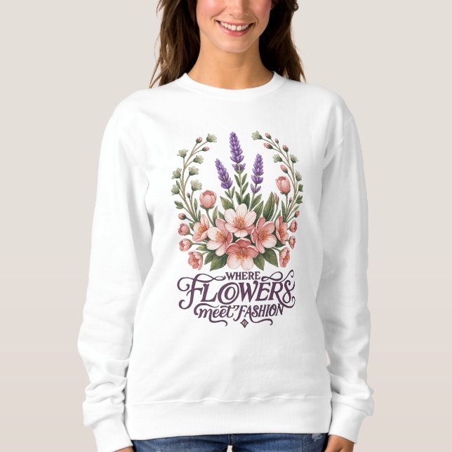 Elegant blomster-sweatshirt för kvinnor t shirt (Framsida)