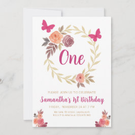 Elegant blomster vattenfärg 1-årsdag inbjudningar
