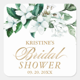 Elegant blomster vattenfärg grönska bröllopsdusch fyrkantigt klistermärke