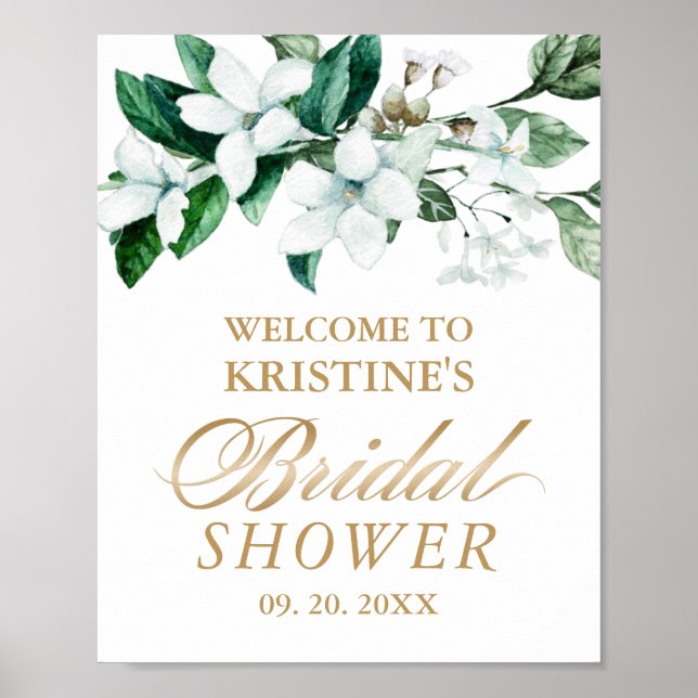 Elegant blomster vattenfärg grönska bröllopsdusch poster (Framsidan)