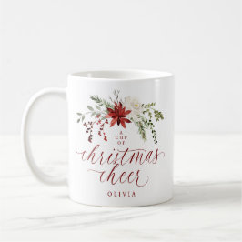 Elegant blomster vattenfärg grönska jul kaffemugg