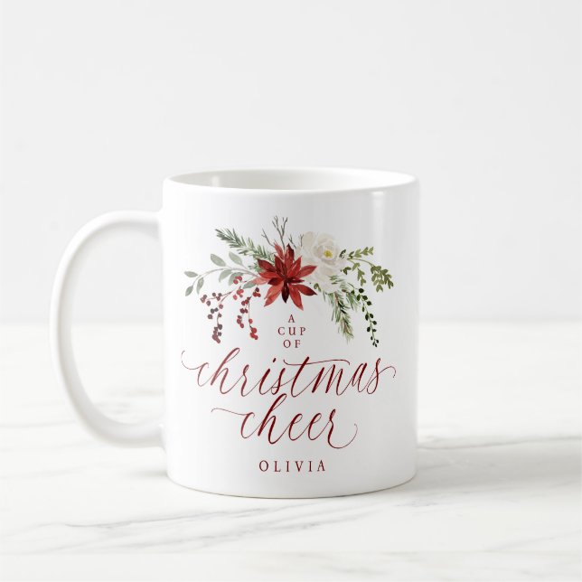 Elegant blomster vattenfärg grönska jul kaffemugg (Vänster)