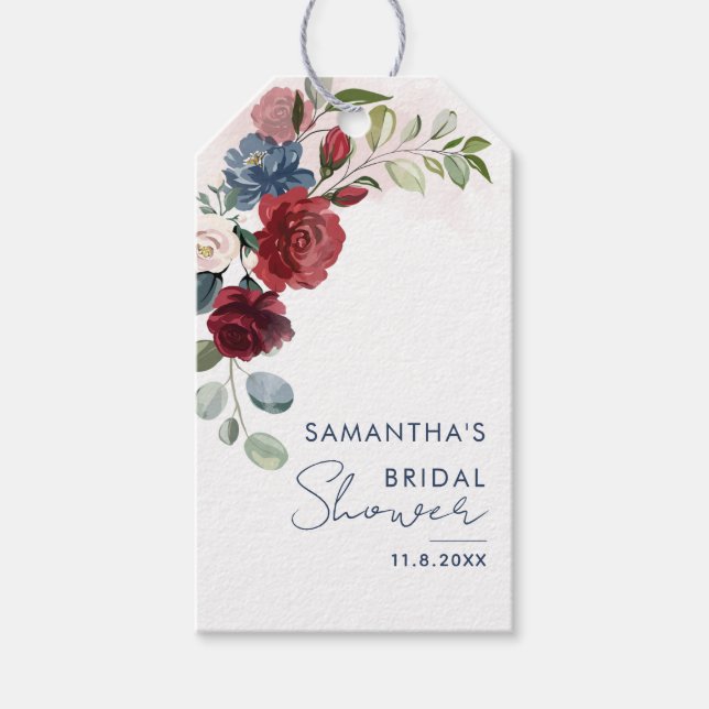 Elegant blomster vattenfärg skript bröllopsdusch presentetikett (Framsidan)
