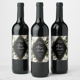 Elegant blomster vattenfärg svart och vit  vinflaska etikett