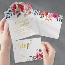 Elegant blomster vattenfärg vit guld bröllop