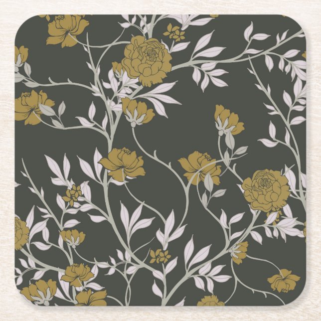 Elegant blomster: vinjett mönsterdesign. underlägg papper kvadrat (Framsidan)