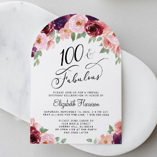 Elegant blomster virtuell 100-årsfirande valv inbjudningar