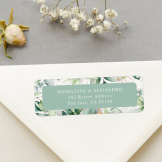 Elegant blomsteradressetikett med eucalyptusmotiv returadress etikett