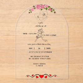 Elegant blomsterakrylbröllopsinbjudan med monogram