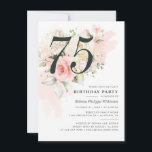 Elegant blomsterakvarell 75-årsfest inbjudningar<br><div class="desc">Skapa din unika 75-års inbjudan med vår blomsterakvarell mall med rosa blommor och eukalyptusgrönska. Perfekt att återanvända för alla åldrar eller överraskningsfester genom att klicka på "Personlig"-knappen.</div>