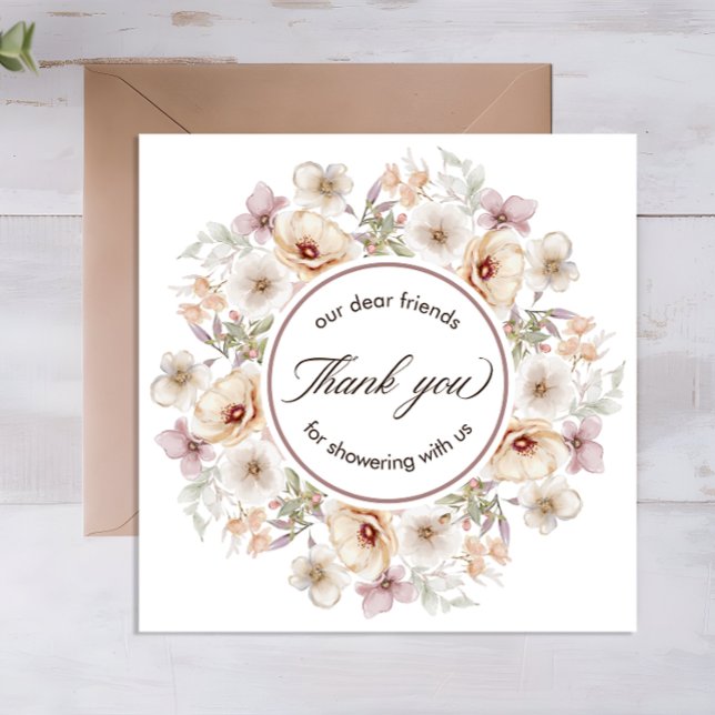 Elegant blomsterakvarell Baby i blom Bröllopsdusch Tack Kort (Chic Floral Watercolor Baby in Bloom Bridal Shower Thank You Card)