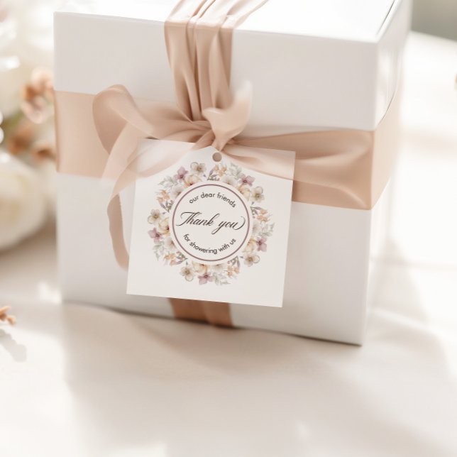 Elegant blomsterakvarell bröllopsdusch tack gåvor etiketter (Chic Floral Watercolor Bridal Shower Thank You Favor Tags)