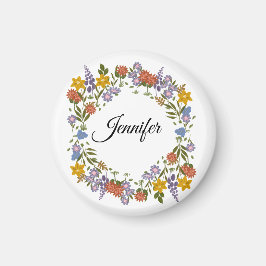 Elegant blomsterakvarell personligt namn magnet