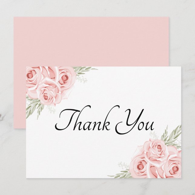 Elegant blomsterakvarell trädgård rosa ros   Tack Kort (Fram/baksida)