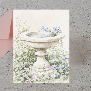 Elegant blomsterakvarell Trädgårds fågelbad Vykort