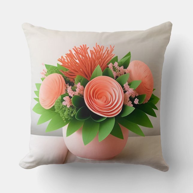 Elegant blomsterarrangemang i pastell vas kudde (Framsida)