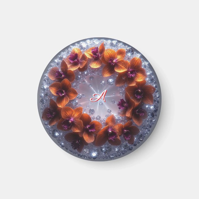 Elegant blomsterarrangemang med orkidéer magnet (Framsidan)
