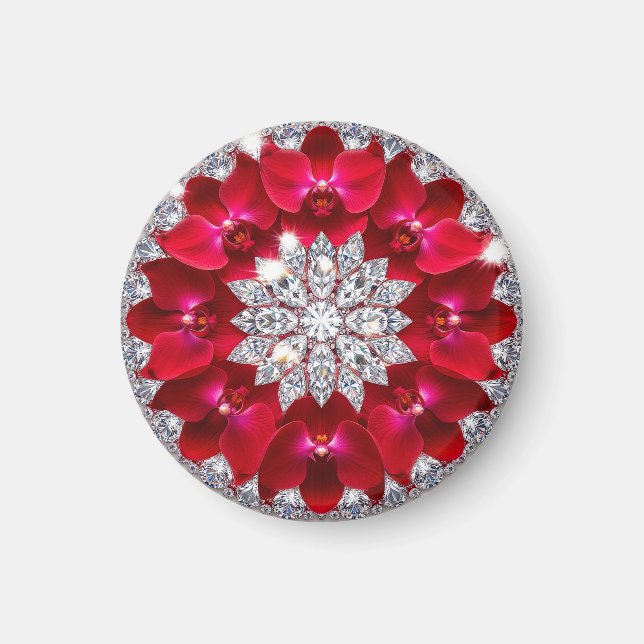 Elegant blomsterarrangemang med röda orkidéer magnet (Framsidan)
