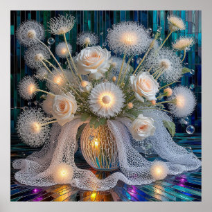 Elegant blomsterarrangemang med upplysta rosor poster