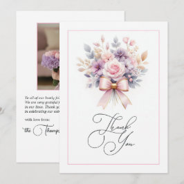 Elegant blomsterbåge 1-års födelsedagsflicka foto tack kort