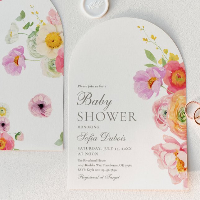 Elegant blomsterbåge baby shower inbjudan (Skapare uppladdad)