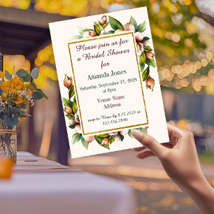 Elegant blomsterbåge Boho bröllopsdusch-inbjudan Spara Datumet
