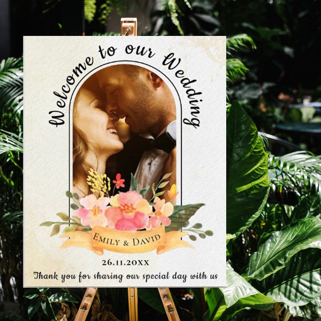 Elegant blomsterbåge för foton bröllop välkommen poster (Skapare uppladdad)