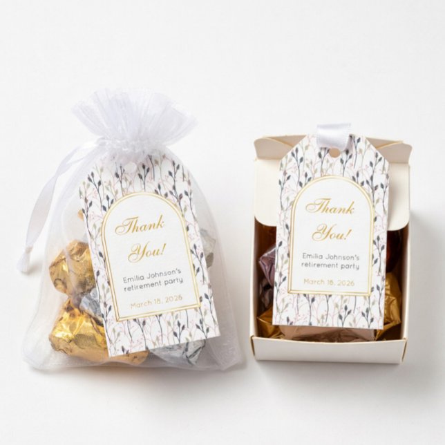 Elegant blomsterbåge pensionsfest presentetikett (Skapare uppladdad)