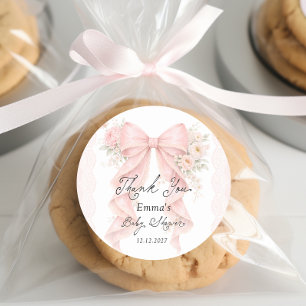 Elegant blomsterbåge Vintage Baby Shower Tacksamhe Runt Klistermärke