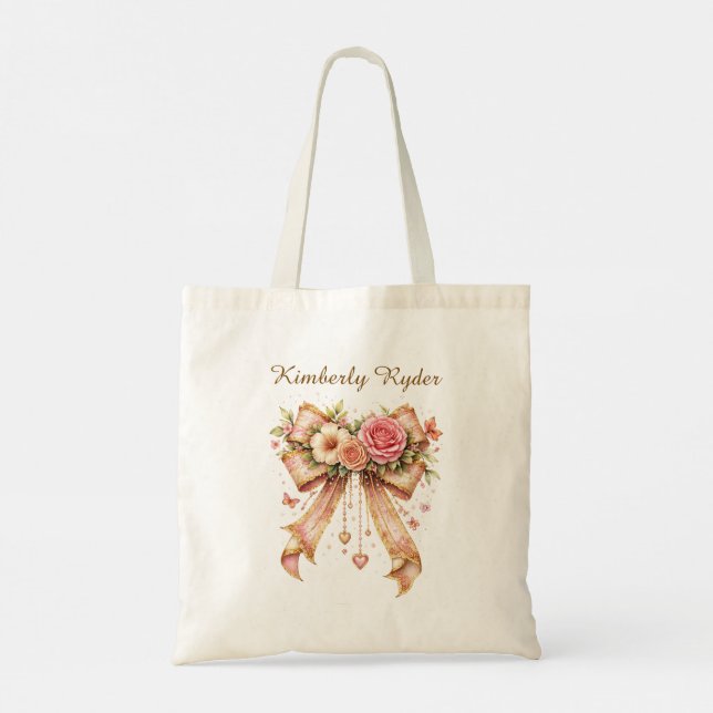 Elegant blomsterband presentbag – Romantisk lyx  Tygkasse (Baksida)