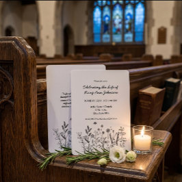 Elegant blomsterbegravning "Fira livet" begravning Inbjudningar