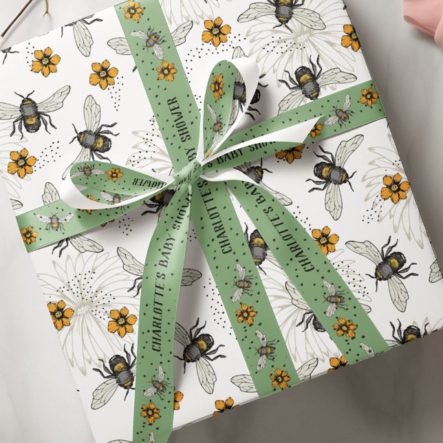 Elegant blomsterbi honungsbi sommar presentpapper (Trendy Buzzing Bees and flowers pattern. Look for matching ribbon that comes in 1.5" or 3" width :)))