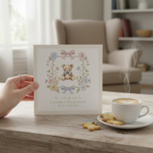 Elegant blomsterbjörn pastell baby shower QR-kod