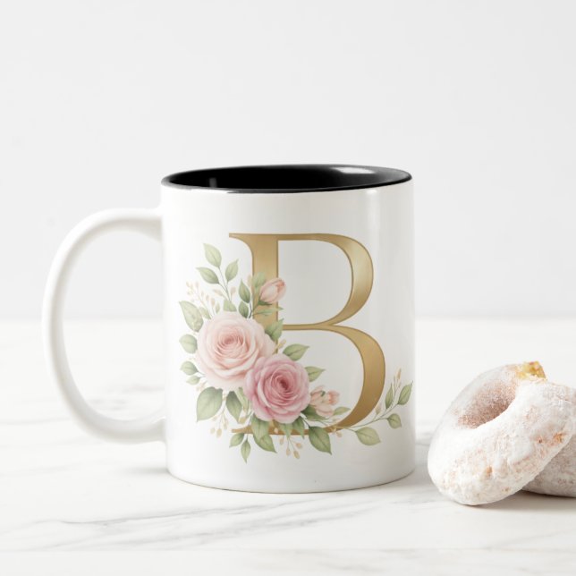 Elegant blomsterbokstav B Monogramm Kopp  Personli (Med munk)