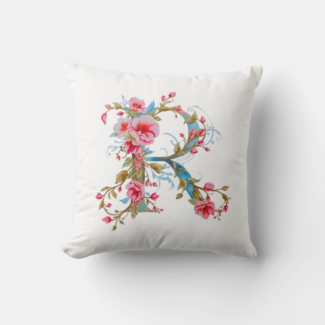Elegant blomsterbokstav R monogramkudde Kudde (Framsida)