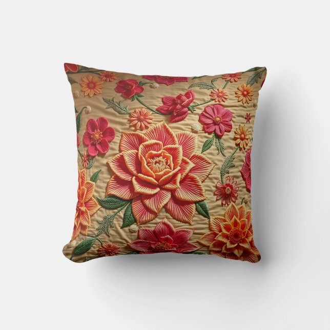 Elegant blomsterbroderad tryckt accentkudde kudde (Framsida)