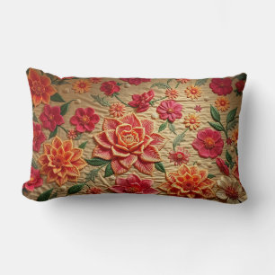 Elegant blomsterbroderad tryckt ländryggskudde lumbarkudde