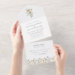 Elegant blomsterbröllop allt-i-ett-inbjudan