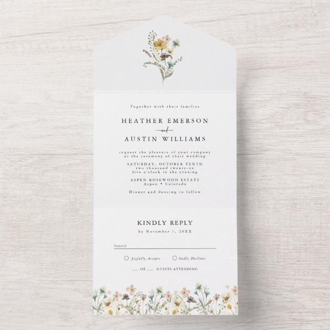 Elegant blomsterbröllop allt-i-ett-inbjudan (Insida)