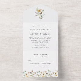 Elegant blomsterbröllop allt-i-ett-inbjudan