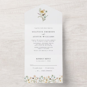 Elegant blomsterbröllop allt-i-ett-inbjudan