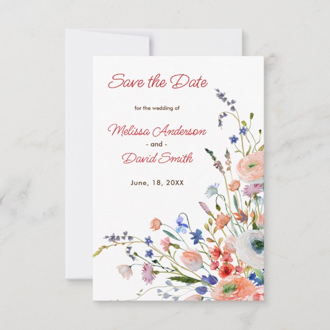 Elegant blomsterbröllop spara datumet (Framsida)