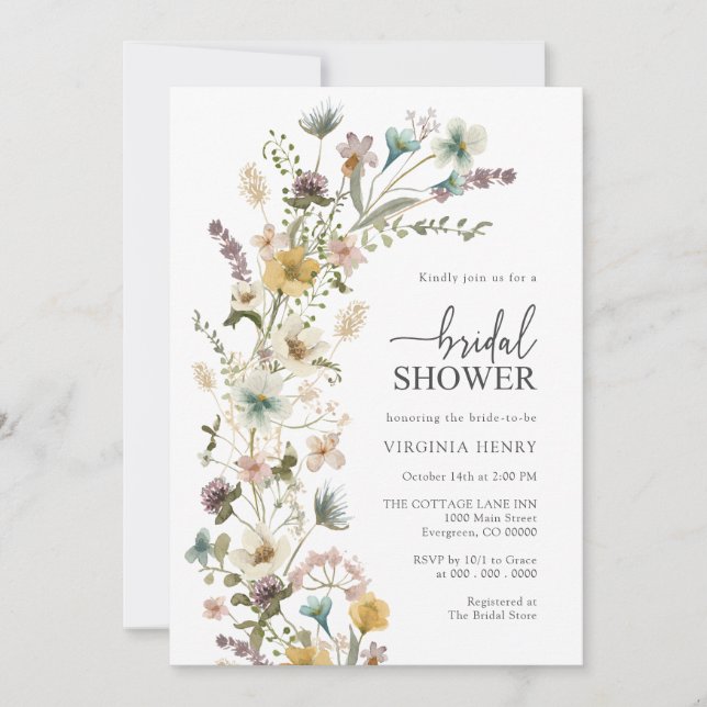Elegant blomsterbröllopsdusch-inbjudan inbjudningar (Framsida)